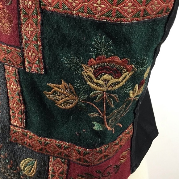 Vintage Wool Embroidered Patchwork Tantrums Vest with ribbon braid trim S large - Picture 5 of 12